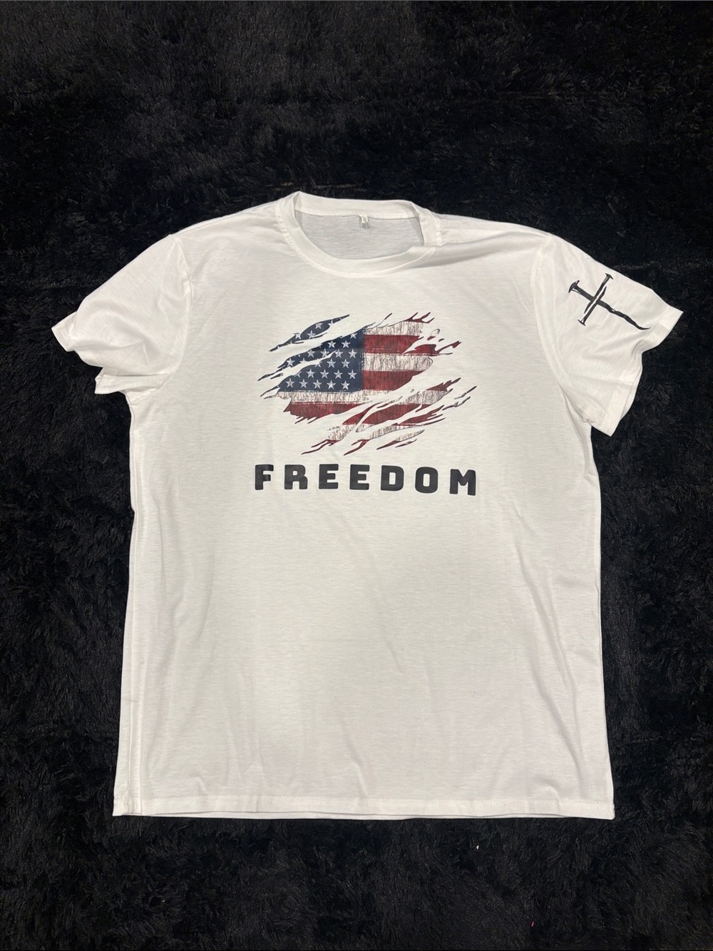 Freedom Graphic Tee - White with American Flag Print